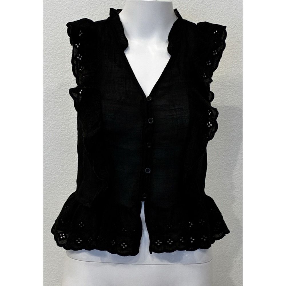 Rebellion Womens Boho Black Sheer Eyelet Romantic Top Size‎ M Ruffle Festival